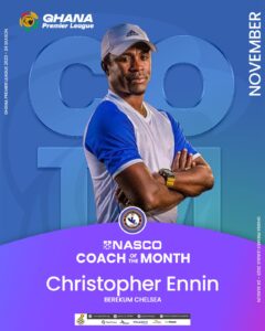 Berekum Chelsea’s Chris Enin wins NASCO coach for November