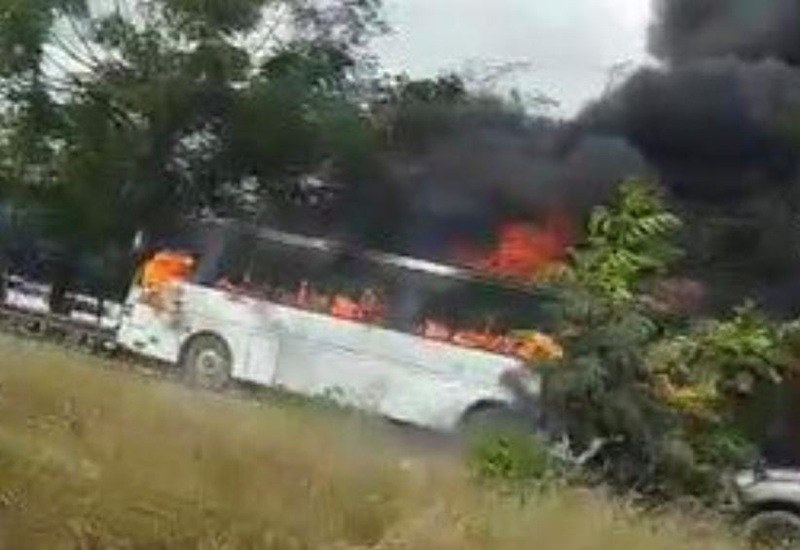 Wesley Grammar School bus carrying 83 students burns at Kasoa tollbooth