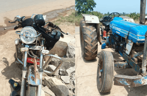Atwima Mponua: Motorbike rider killed, teen passenger battles for life after tractor crash